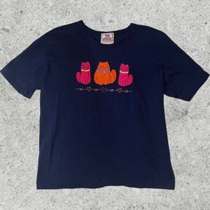 Vintage 90's Topstitch Cat with Hearts Shirt MorningSun Size Large